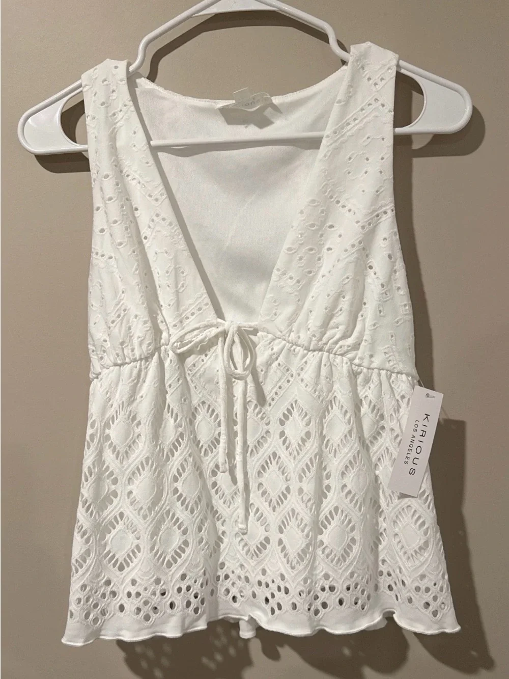 White Eyelet Tie-Front Tank Top - Picture 1 of 1